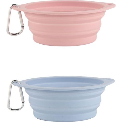 Silicone Dog Bowl Set of 2 Collapsible Portable and Collapsible Design for Indoor/Outdoor Activities and Travel (Pink+Sky Blue) (1/5)