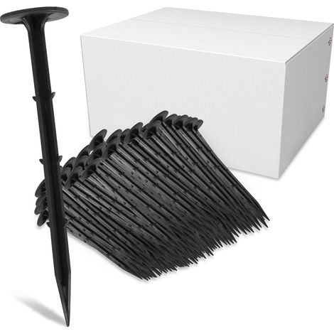 SWANEW Set 200 picchetti di fissaggio per giardino. ancoraggio a terra in plastica. L. 160mm Ø3.5mm. nero. fissaggio a terra. per telo