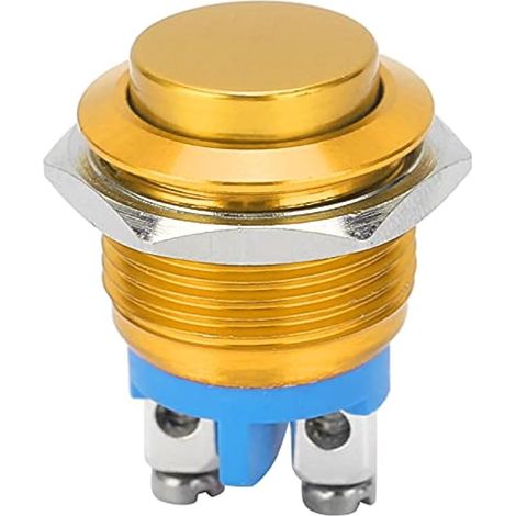 Interrupteur à bouton poussoir métallique, 16mm 220V momentané, étanche, acier inoxydable, auto-réinitialisation, normalement ouvert, tête haute (Jaune) (1/5)