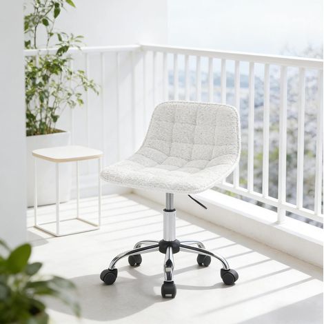 Sedia da ufficio girevole con ruote, altezza regolabile 40-47,5 cm, ciniglia bianca HAVRYA (1/5)