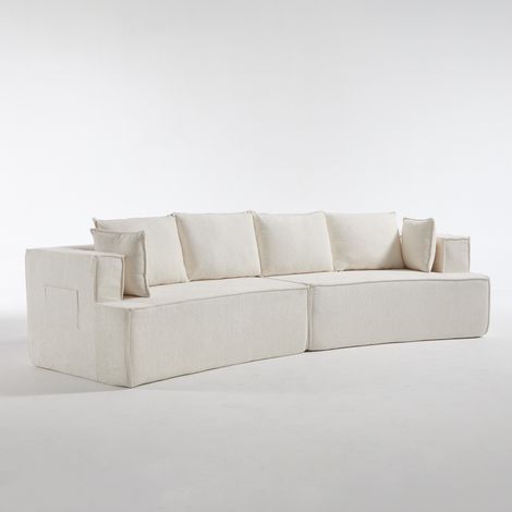 Divano modulare curvo bianco in velluto, profondo e confortevole, MODENUIT (1/5)