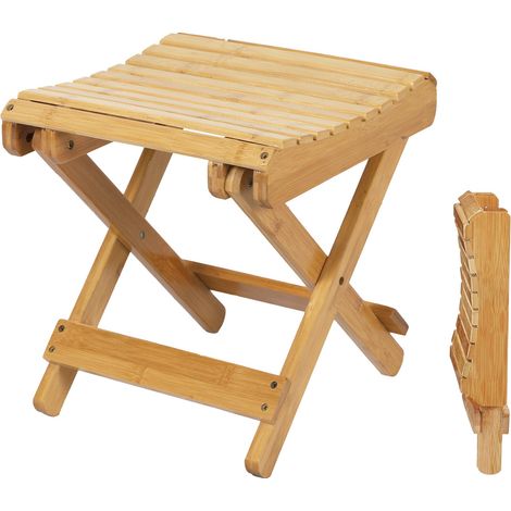 Bambus Klapp Sitzhocker eckig natur - 28 x 28 cm - Holz Deko Hocker klappbar