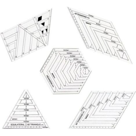 Pair 5 Pièces Transparentes Couture Règle, Règle Coudre Bricolage, Règles de Matelassage, Échelle Précise et Caractères Clairs, pour Outils de Couture, Rapiéçage, Bordure, Reliure (1/4)