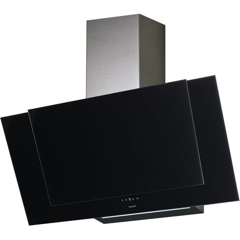 Hotte décorative inclinée 90cm A+ – Moteur Brushless silencieux – Extraction max. 900 m3/h – Verre noir et inox – Panneau digital – Cata
