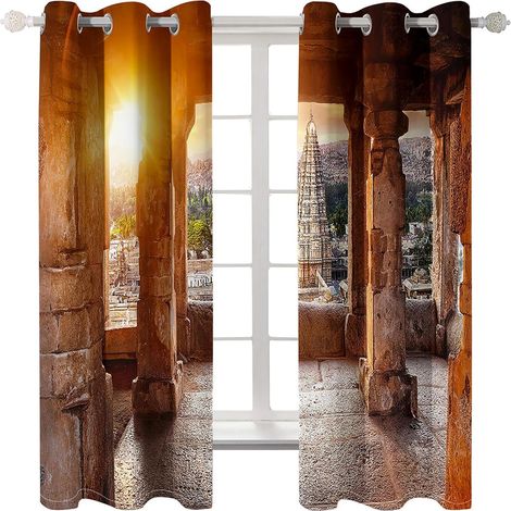Rideaux Occultants 3D Pour Chambre Coucher De Soleil Paysage De Bâtiment 59X65 Pouces Rideau Super Doux À Oeillets Supérieur Isolation Thermique Traitement De Fenêtre Rideaux Assombrissants Pour Salon (1/5)