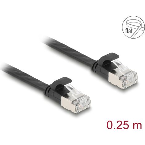 Delock Cable de parcheo plano RJ45 macho a macho Cat.6A 0,25 m negro