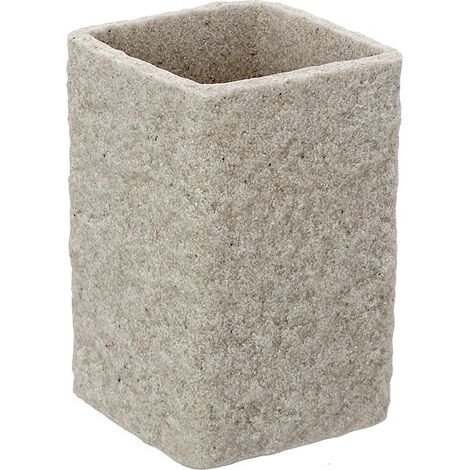 Portaspazzolino Moderno In Resina colore Beige effetto Pietra da Appoggio (1/2)