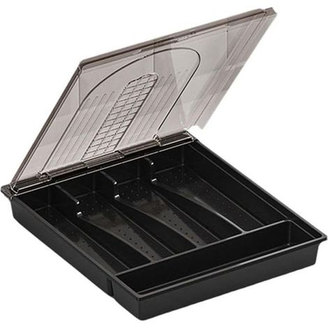 Boîte de rangement couverts plastique avec couvercle - Organisateur tiroir cuisine, plateau compartiments pour couverts et ustensiles (1/5)