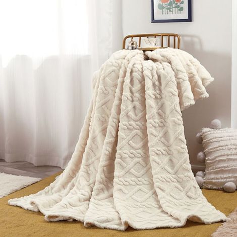 Couverture chaude en peluche lavable en machine pour canapé et lit, couverture pour chambre à coucher, 200x230CM White (1/2)