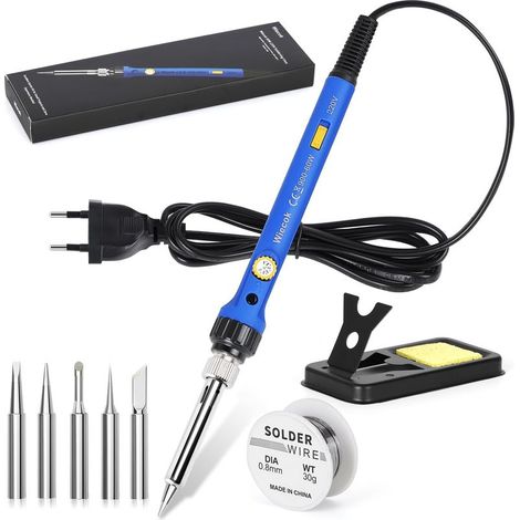 Lötkolben 60W, Lötkolben Set mit Lötzinn, Temperatur Einstellbar 220-480℃, EIN/AUS Schalter, 30g Lötdraht, 5 Lötspitzen, Soldering Iron Set für Elektrotechnik Reparaturen Profi Hobbybastler (1/5)