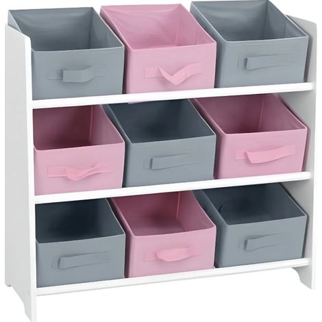 Meuble 9 paniers - 63 x 30 x 59,5 cm - MDF - Rose et gris - Livraison gratuite (1/5)