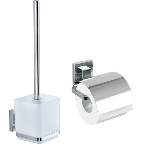 Wenko – Lot de porte-rouleaux et brosse WC – Fixation Vacuum-Loc® sans perçage – Acier inoxydable – Charge 33kg – Dimensions 60,5x6x7 cm – Argent (1/5)