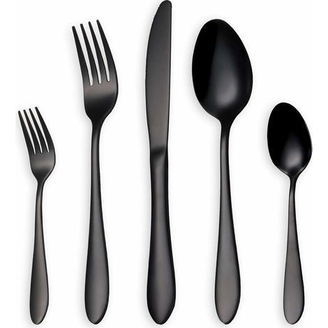 Schwarzes Besteckset, 5-teiliges Edelstahl-Löffel- und Gabelset (Schwarz) (1/5)