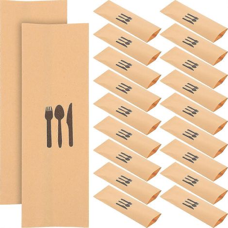 100 pochettes en papier kraft pour couverts et ustensiles de cuisine, idéales pour les fêtes. (1/2)
