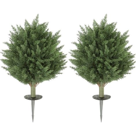 Lot de 2 cyprès artificiels verts de 60 cm avec piquet, résistants aux UV, adaptés pour décoration intérieure et extérieure (1/5)