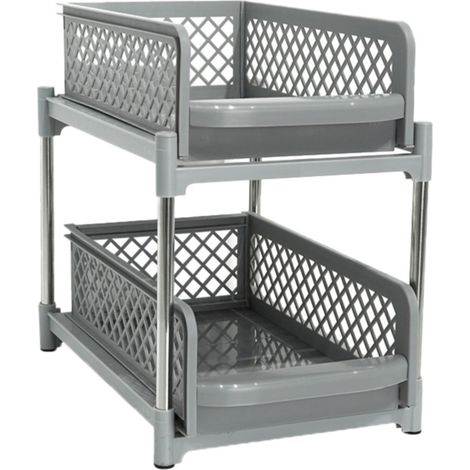 Panier Coulissant Sous Évier - Support Métallique Inoxydable - Organisation Armoire Cuisine - 2 Niveaux - Dimensions Réglables - Pour Salle De Bain Et Cuisine - Lot De 1