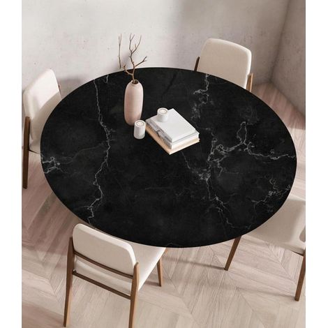 Nappe lavable ronde 90cm, aspect marbre, avec élastique, imperméable
