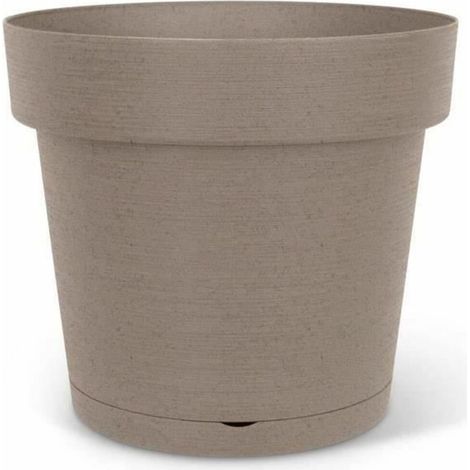 Vaso con riserva d'acqua - GARDEN ID Glamour - Taupe 40 cm - Superficie granulosa - Interno/esterno - Design essenziale - Contiene legno. (1/3)