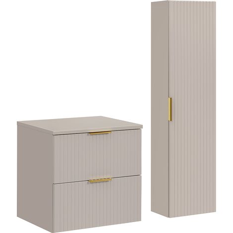 Badmöbel Set mit 60cm Waschtischunterschrank, 2-teilig, in Beige, ADELAIDE-56-CASHMERE (1/5)