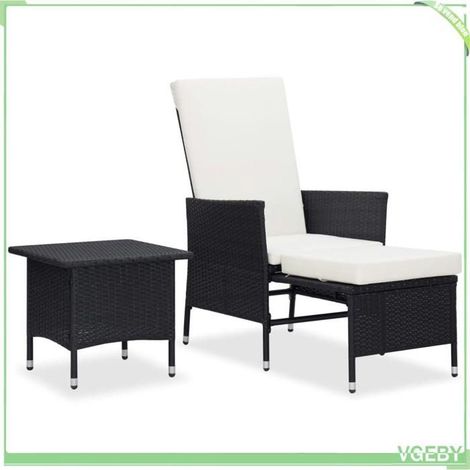 Salon de jardin 2 pcs - FAFEICY - 310231 - Résine tressée noir - Coussins crème - Repose-pied intégré (1/5)