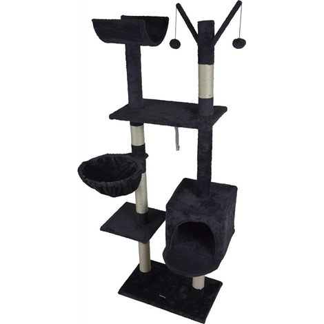 Arbre à chat avec 4 plateformes et jouets - Gris - H 160 cm - Livraison gratuite (1/5)