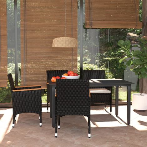 Juego muebles jardín 5 pzas con cojines ratán sintético negro (1/5)