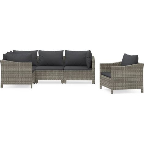 Maison Exclusive - Set Divani da Giardino 5 pz con Cuscini in Polyrattan Grigio (1/5)