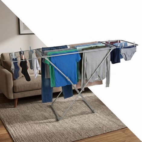 Relaxdays Wäscheständer ausziehbar, klappbar, Metall, 18 m Trockenlänge, Standtrockner HBT: 96 x 108-177 x 55 cm, grau (1/5)