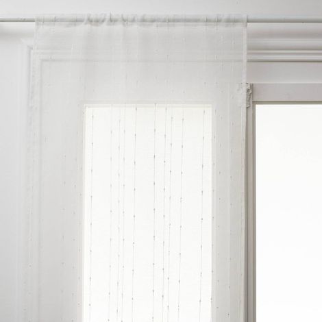 Atmosphera – Paire de voilages droits 60x160 cm en polyester – Rayures blanches – Ourlet passe tringle pour installation rapide (1/4)