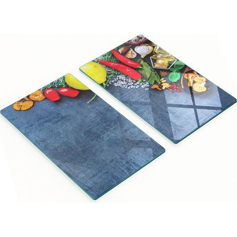 Tablas de cocina de vidrio templado con gr谩ficos de hierbas y especias, 2 x 30 x 52 cm.