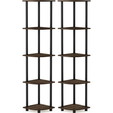 Étagère Polyvalente pour Présentoir d'Angle à 5 Niveaux, Paquet de 2, Noyer Columbia/Noir (1/5)