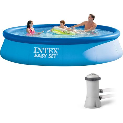 Intex – Piscine gonflable Easy Set 366 x 76 cm – Volume 5621 l – Système de filtration Krystal Clear 12 V – Montage rapide en 10 min (1/5)