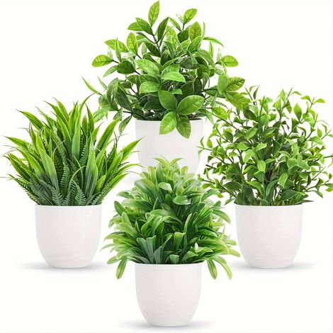 Un ensemble de quatre mini-plantes artificielles, parfait pour la maison, le bureau, la salle de bain et la décoration intérieure. (1/5)