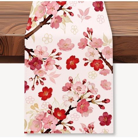 Tischläufer mit Kirschblütenmuster, Rosa, 33 x 183 cm, dekorativer Tischläufer im orientalischen Stil mit japanischem Sakura-Rosenmuster für Küche und Partys (1/5)