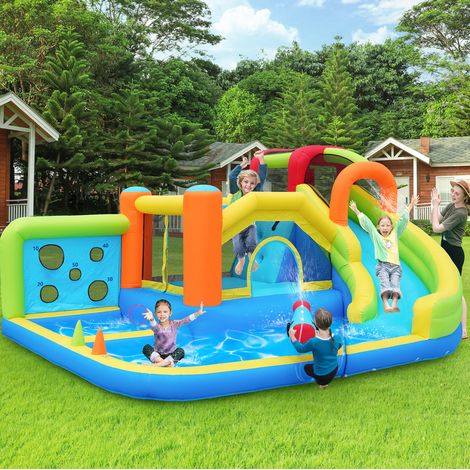 Château gonflable aquatique multifonction 410 x 315 x 203 cm avec soufflerie 450 W HAVRYA