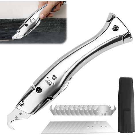 Cutter avec lames crochet & trapèze, aluminium, 20 lames
