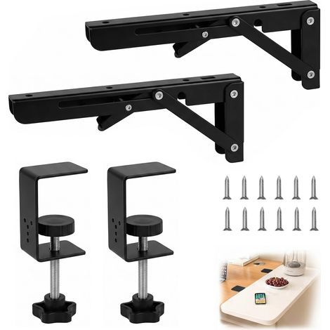 2 Pièces Extension de Bureau Pliable et à Pince, Plateau Relevable sans Perçage pour Bureau 1-5 cm, Support Clavier Escamotable pour Bureau, Home Office et Gaming (1/5)