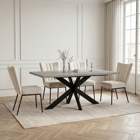 Ensemble table et chaise de salle à manger extensible, plateau MDF avec chaises rembourrées, 160‑200 cm, ensemble repas moderne pour cuisine et salle à manger (4 chaises, velours, Beige) (1/5)