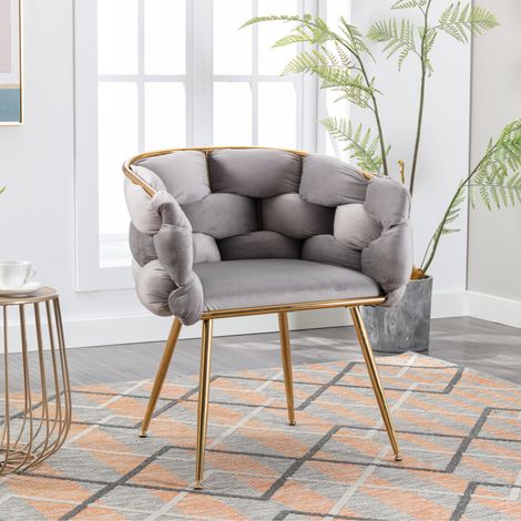 Fauteuil d'appoint luxueux et moderne, tabouret de coiffeuse avec structure en métal pour chambre, salon, salle à manger (1/5)