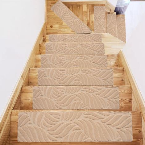 Marches d'escalier antidérapantes, 15 pièces par paquet, 76x20 cm, marches d'escalier intérieures en bois avec bordure. (1/5)