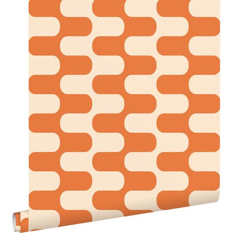 papier peint lignes ondulées orange et beige - ESTAhome (1/5)