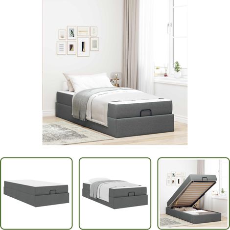 vidaXL Lit avec tiroirs - Cadre de lit avec matelas avec matelas 2 pcs Gris Foncé tissu (1/5)