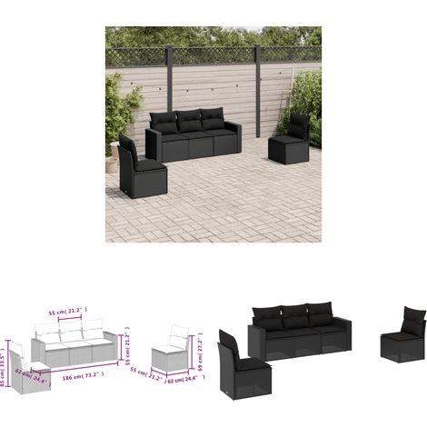 Salon de jardin 5 pcs avec coussins noir résine tressée - Salon De Jardin - Mobilier De Jardin - Canapé Extérieur - Ensemble Salon De Jardin - Set De Canapés - Home & Living (1/3)