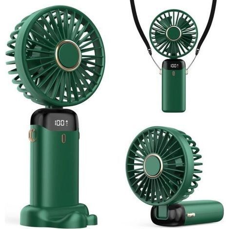 Wiederaufladbarer tragbarer Ventilator mit 4200 mAh, LED-Anzeige, 3-in-1-Funktion (Hand-, Nacken- und Tischventilator), faltbar und um 90° neigbar, ideal für den Sommer (grün) (1/5)
