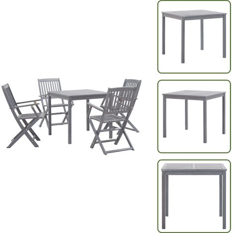 5-tlg. Garten-Essgruppe Massivholz Akazie Grau - Gartentisch - Gartenstuhl - Gartenmöbelset - Holztisch - Akzidenzholzmöbel (1/5)