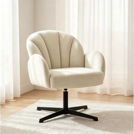 Fauteuil pivotant coquillage en velours beige et noir OKMYHOME (1/5)