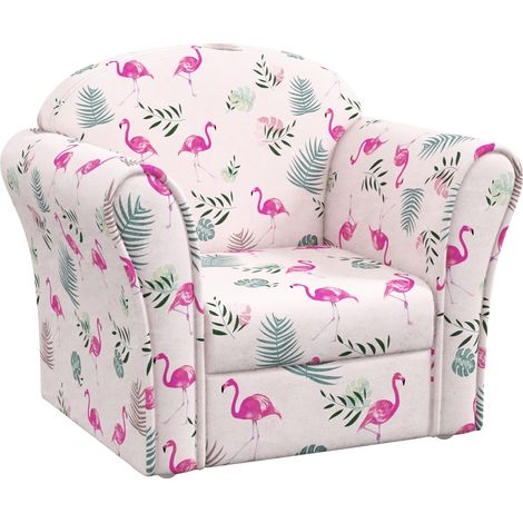Kids Armchair with Flamingo Design, Wooden Frame, for Bedroom, Playroom, Kids Room - Pink