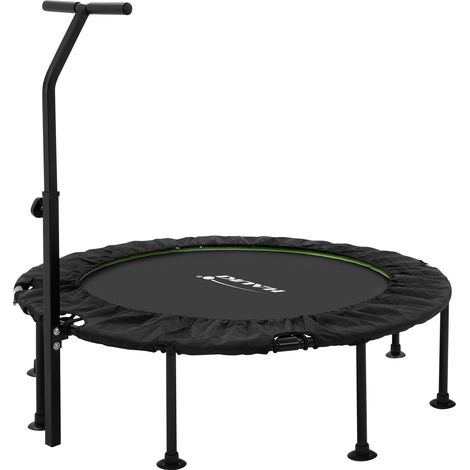 Hauki Fitness Trampolin Indoor faltbar Grün Ø122 cm, Leise Rückprall Trampolin mit höhenverstellbarem Haltegriff, Mini Trampoline Bungees Workout Übungs-Rebounder Erwachsene Bodentrampolin für Zuhause