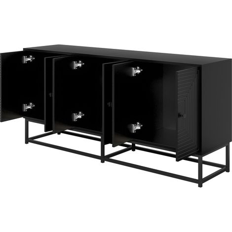Credenza moderna nera a 3 ante doppie in truciolare, 160 x 38 x 75,5 cm, finitura opaca (1/5)