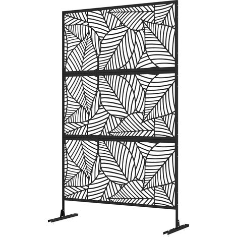 Panneau brise-vue décoratif métal motif floral noir 122x45x198 cm